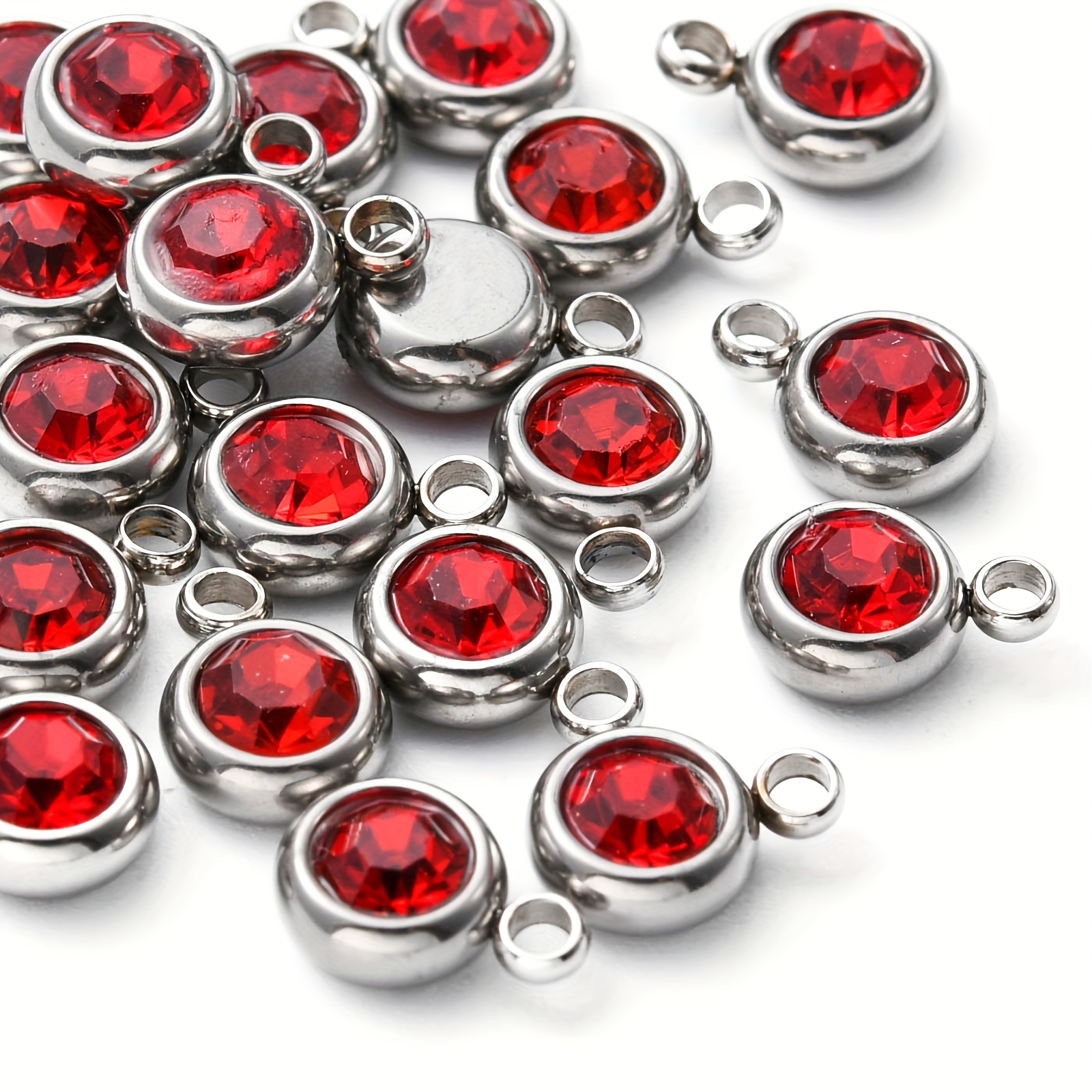 20pcs Red Rhinestone Decor Flat Round Pendants for Jewelry Making